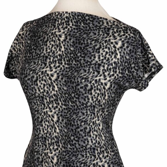 Vivien of Holloway Cap Sleeve Slash Neck Top Leopard Grey Blue Large - Picture 1 of 3